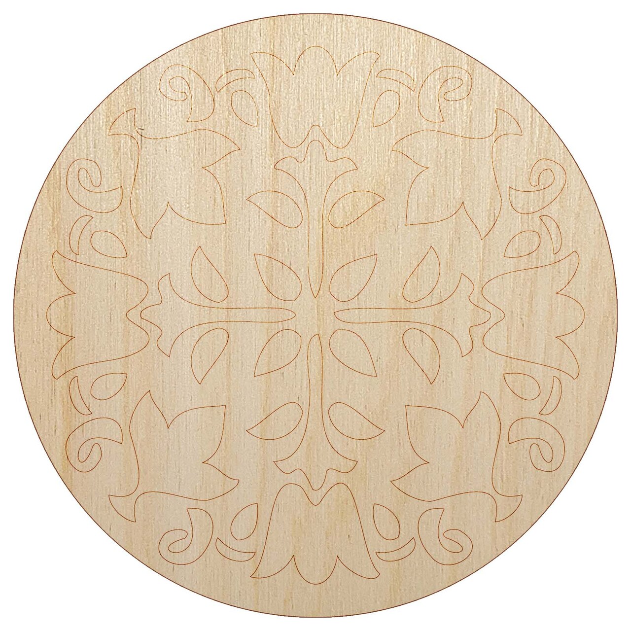 Decorative Floral Arabesque Pattern with Flowers and Leaves Unfinished Wood Shape Piece Cutout for DIY Craft Projects